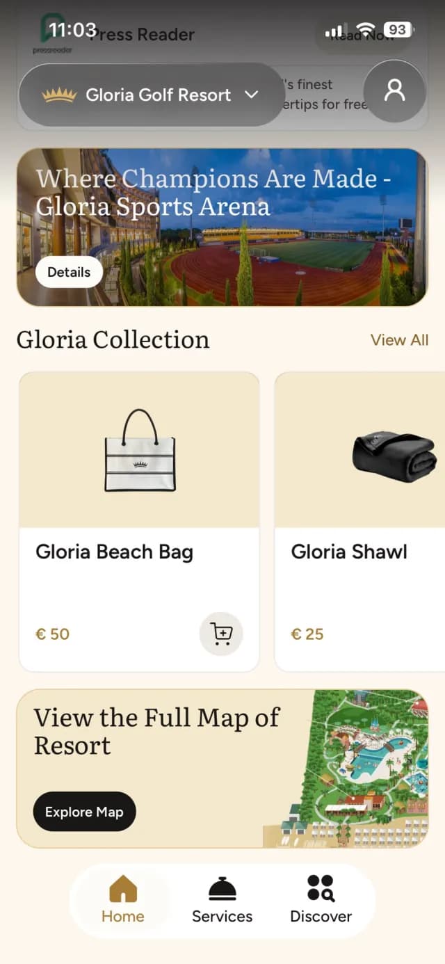 Oria ana sayfasında Gloria Collection bölümü