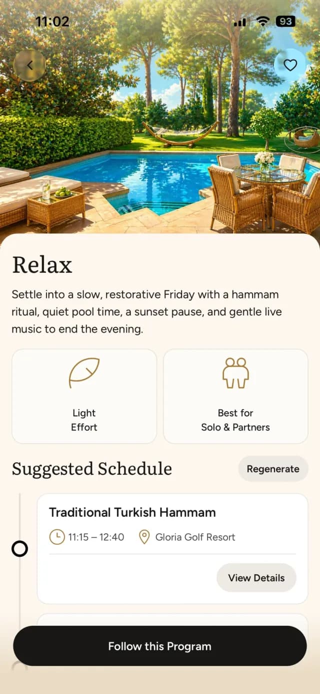 Oria Relax programı detayı