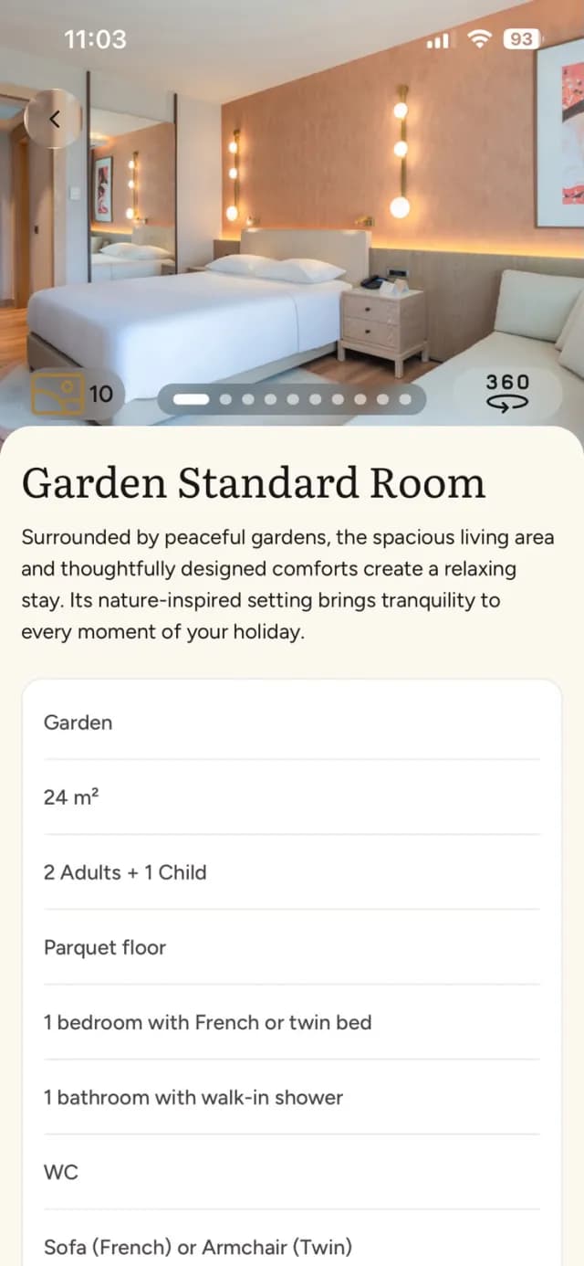 Oria Garden Standard Room detay ekranı