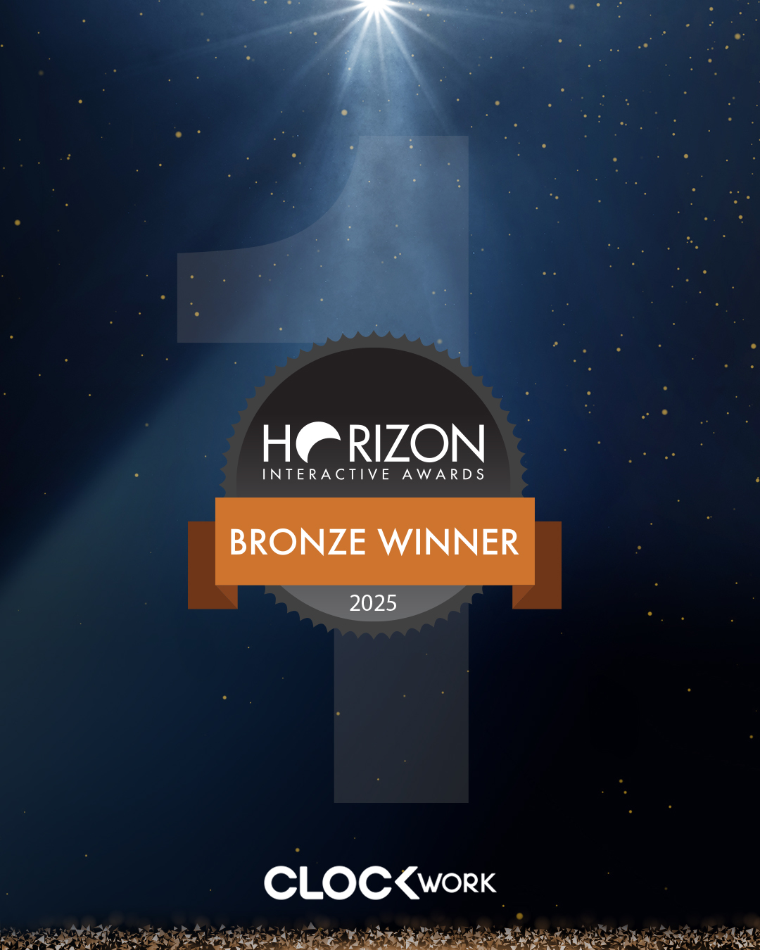 Clockwork için Horizon Interactive Awards 2025 Bronz Kazanan rozeti, koyu mavi zeminde.