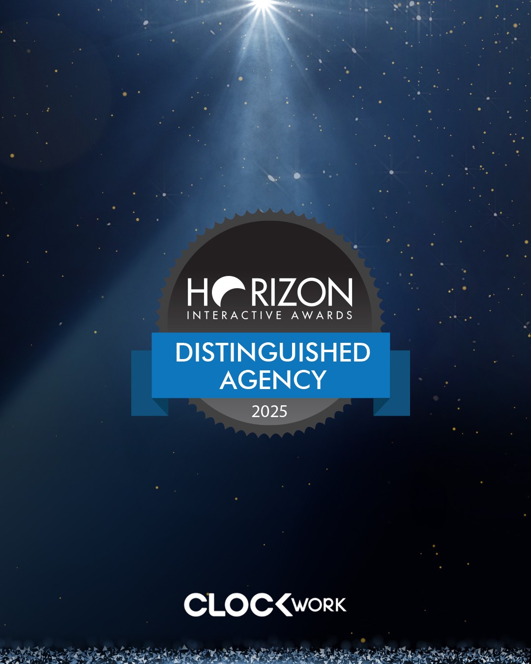 Clockwork için Horizon Interactive Awards 2025 Distinguished Agency rozeti.