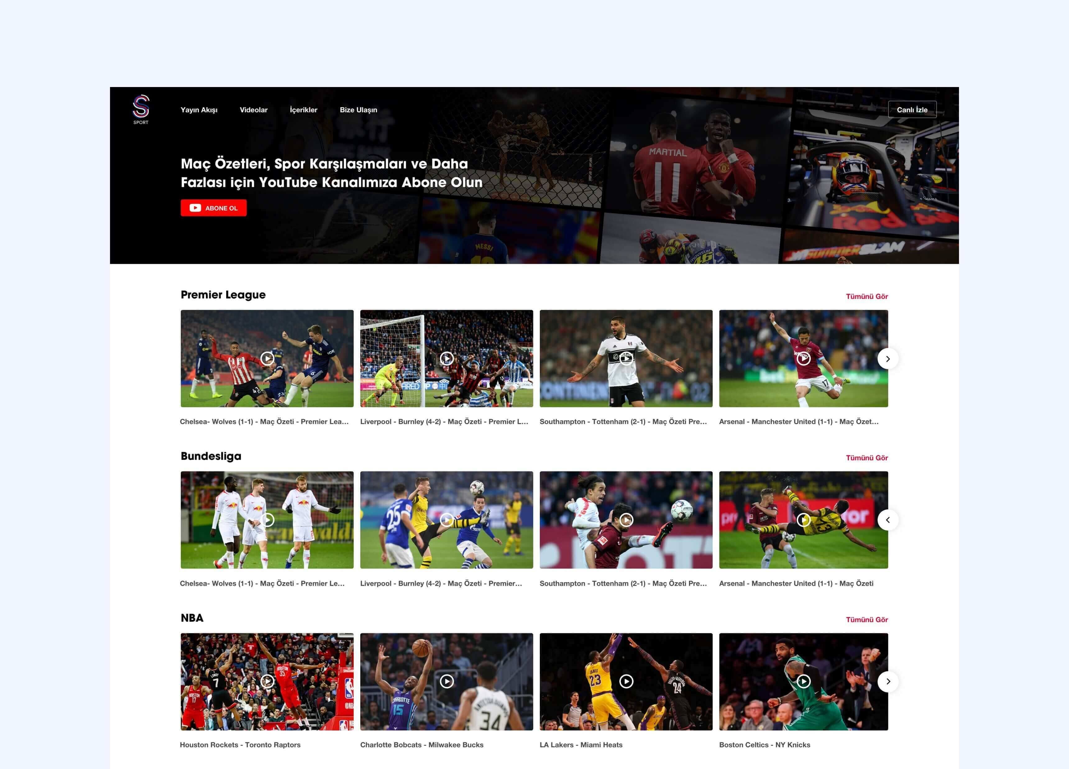 S Sport web sitesi kullanıcı deneyimi ve arayüz tasarımı ekranı - 3